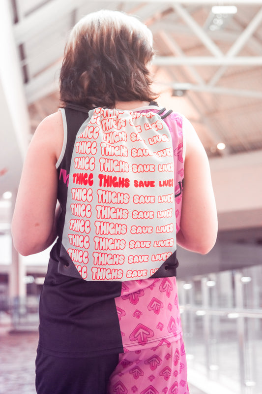 Thicc Thighs Save Lives Drawstring Bags